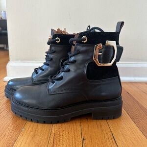 Louise at Cie Black Leather Ankle Boots with Gold Buckle